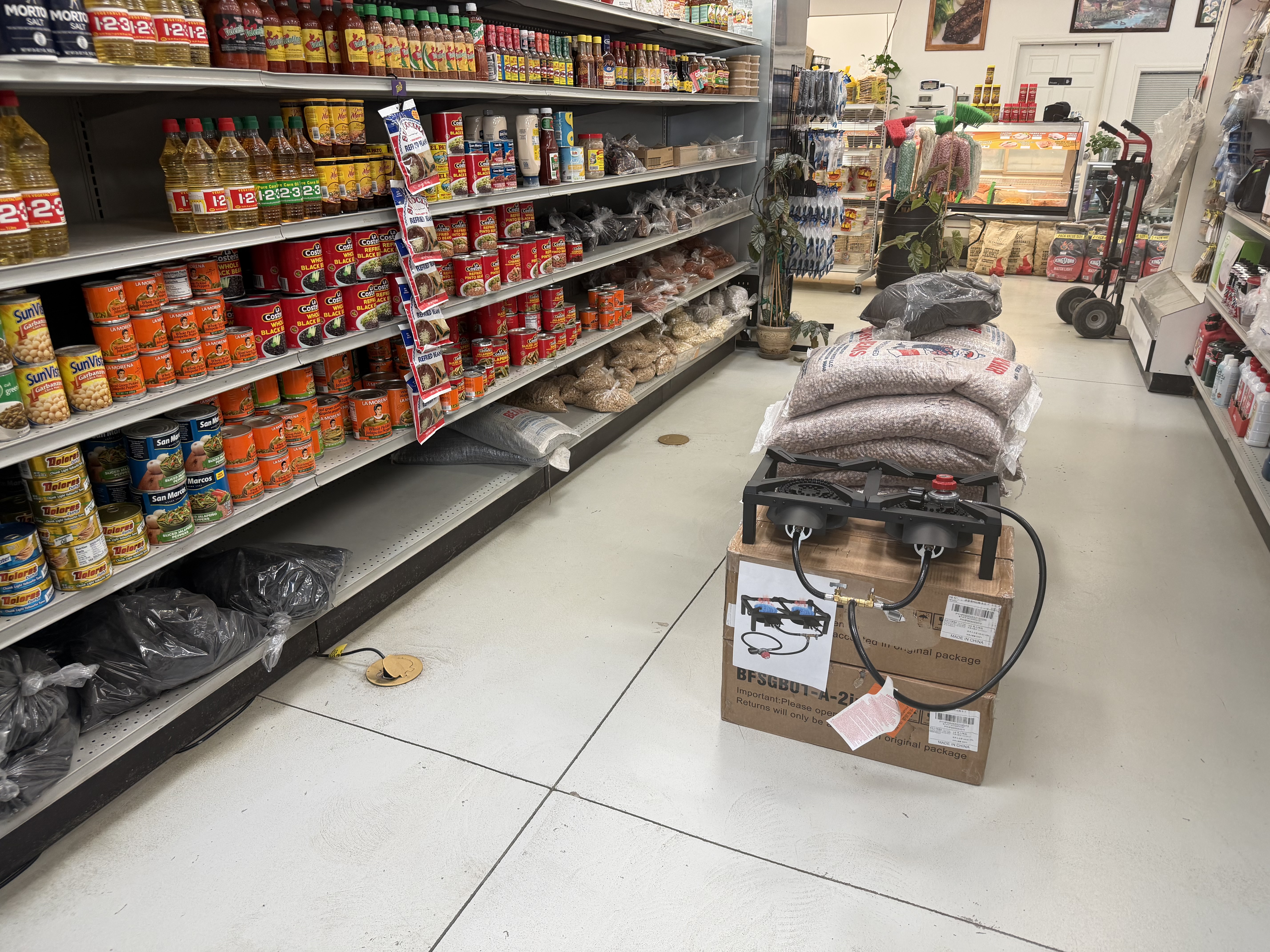 Mexican grocery aisle with beans and spices