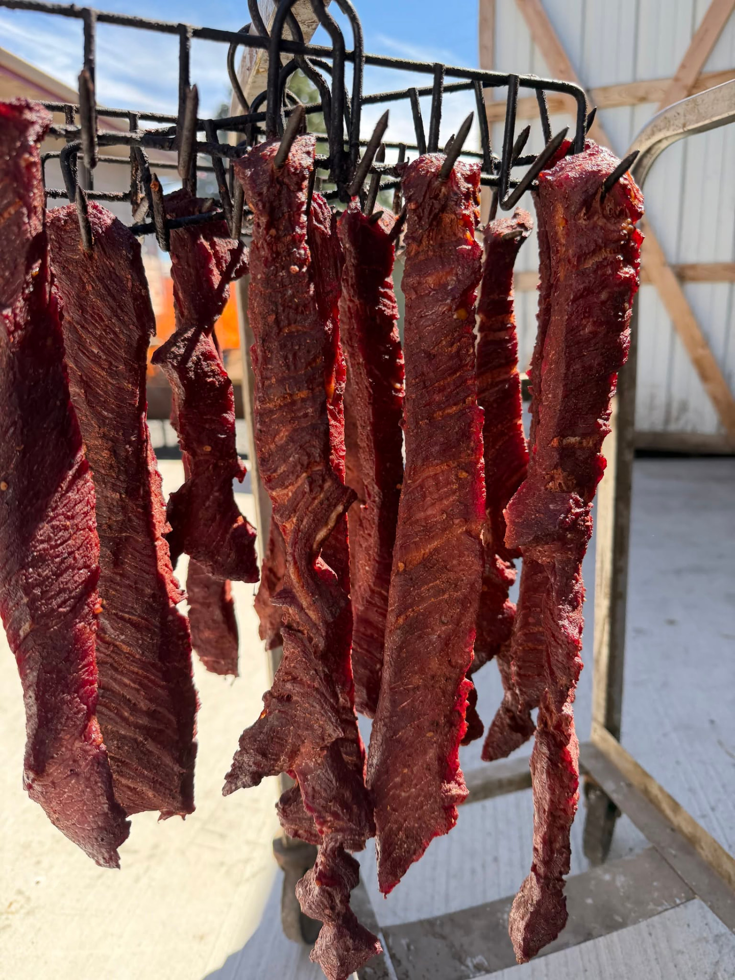 Beef jerky rack drying outside the carnicería in Quincy, WA
